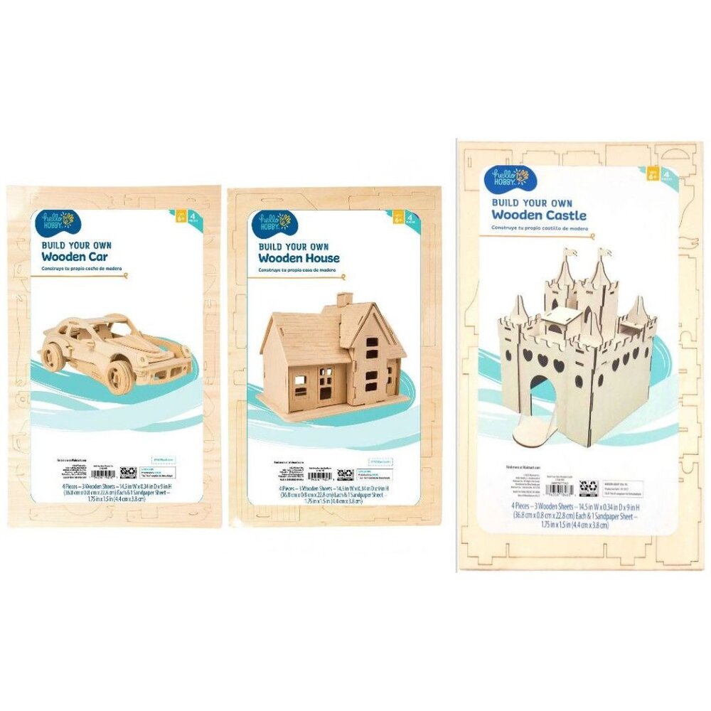 Build Your Own Wooden Castle, Car and House, Ages 6+ Boy Girl Toy Gift